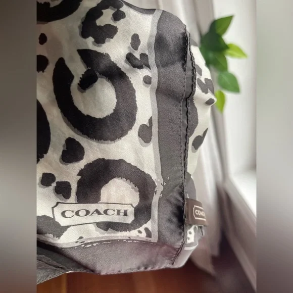 Coach Black and Gray Monochrome Animal Print 100 % Silk Scarf w/Gift Box - Picture 2 of 9